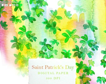 Saint Patrick's Day digital paper, st patricks day watercolor, st patricks pattern, irish paper, shamrock, clover, luck graphics pattern