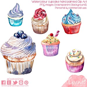 Cupcakes Watercolor Hand Painted (6 Png Images With Transparent ...