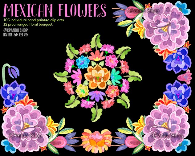 Flores de México flores mexicanas clip art invitacion - Etsy México Flores de México flores mexicanas clip art invitacion - Etsy México