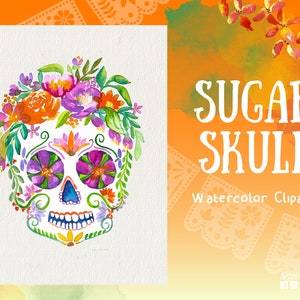 Sugar Skull, Tag der Toten Clipart handgemalt in Aquarell, Cinco de Mayo, Mexiko Clipart Bild, Mexiko Aquarell Clipart