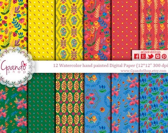 Acrylic Floral digital paper, wedding bouquet, arrangement, bouquet, frames, digital paper, hand painted, bridal shower, for blog banner