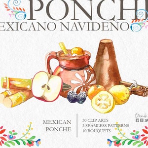 Mexican ponche, mexican christmas watercolor clipart, mexican party, mexican flowers hand painted, mexican wedding invitation cpando shop