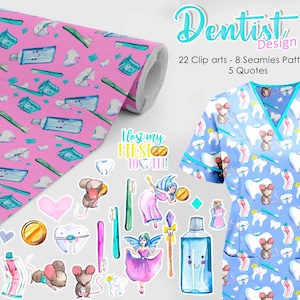 Dentista Clipart PNG JPG, Dental, Asistente dental, Higienista, Ortodoncista, Diente, Cuidado de la salud, patron sin costuras muela