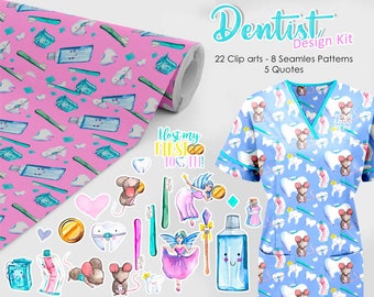 Dentist Clipart  PNG JPG, Seamless pattern, Dental, Dental Assistant, Hygienist, Orthodontist, Tooth, Healthcare, Cute