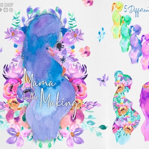 Mama w przygotowaniu, ciąża akwarela clipart, akwarela baby shower clipart, prenatalne.