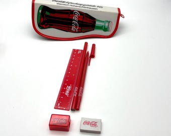 Astuccio Coca-Cola, portapenne, penne, nuovo, set da scrittura vintage anni '90