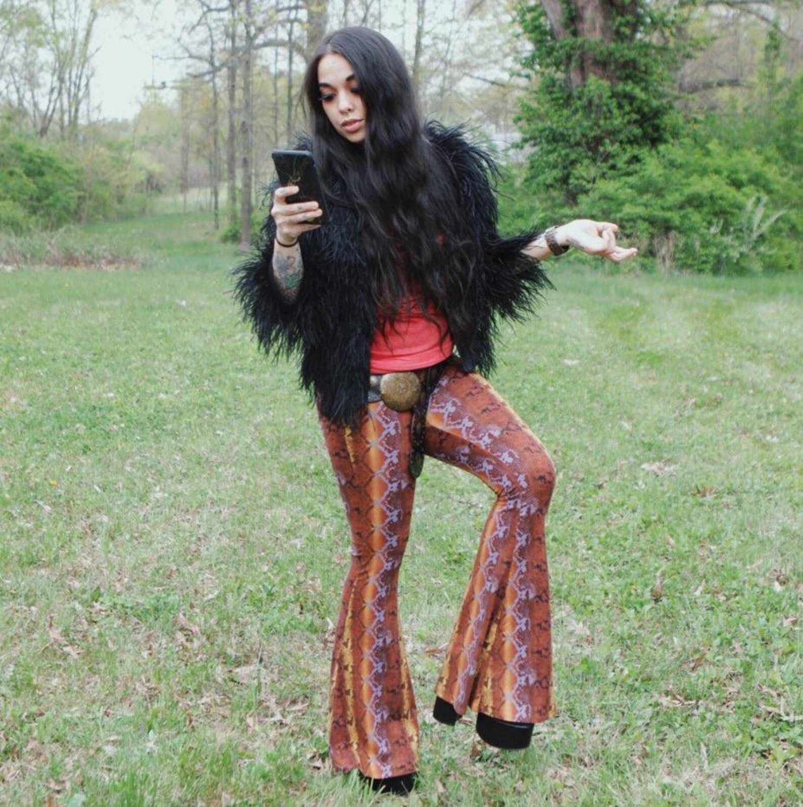 snake print flare pants