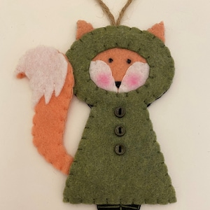 Felt BundledUpFoxOrnament - Olive
