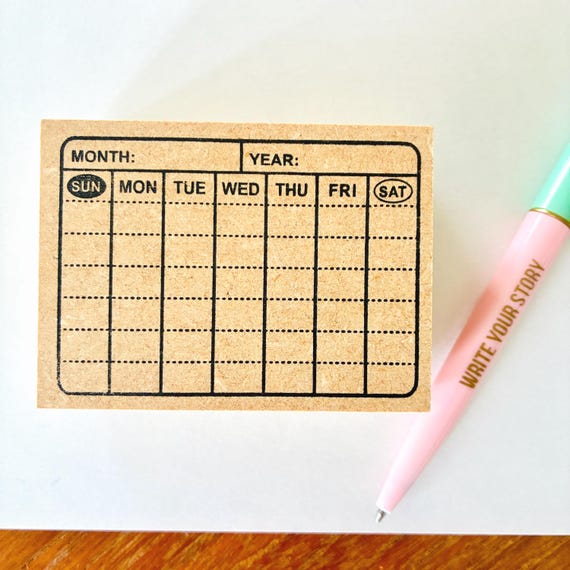Calendar Monthly / weekly Rubber Stamp for study, school, Journal, Planner, Scrapbook, time table schedule,
