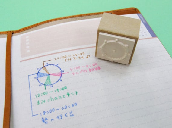 Clock rubber stamp, Time schedule hobonichi stamps, Bullet journal