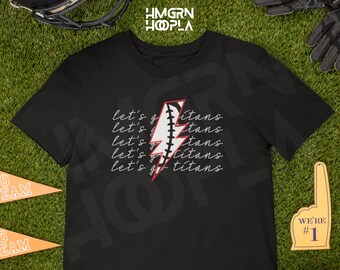 Custom Let's Go Titans Football Lightening Bolt Tee - Red and Black - Made to Order