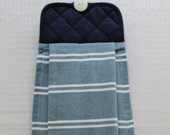 Blue striped Hanging Kitchen Towel, Double-sided Hand Towel, MrsMikes Oven Towels, Stove towel