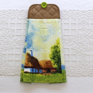 Summer Cottage Hanging Kitchen Towel, Double-sided Hand Towel, Potholder Top with Button, Oven towel