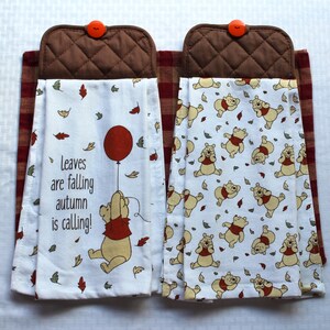 Winnie the Pooh Autumn Hanging Kitchen Towel, Double-sided Hand Towels, Oven towel