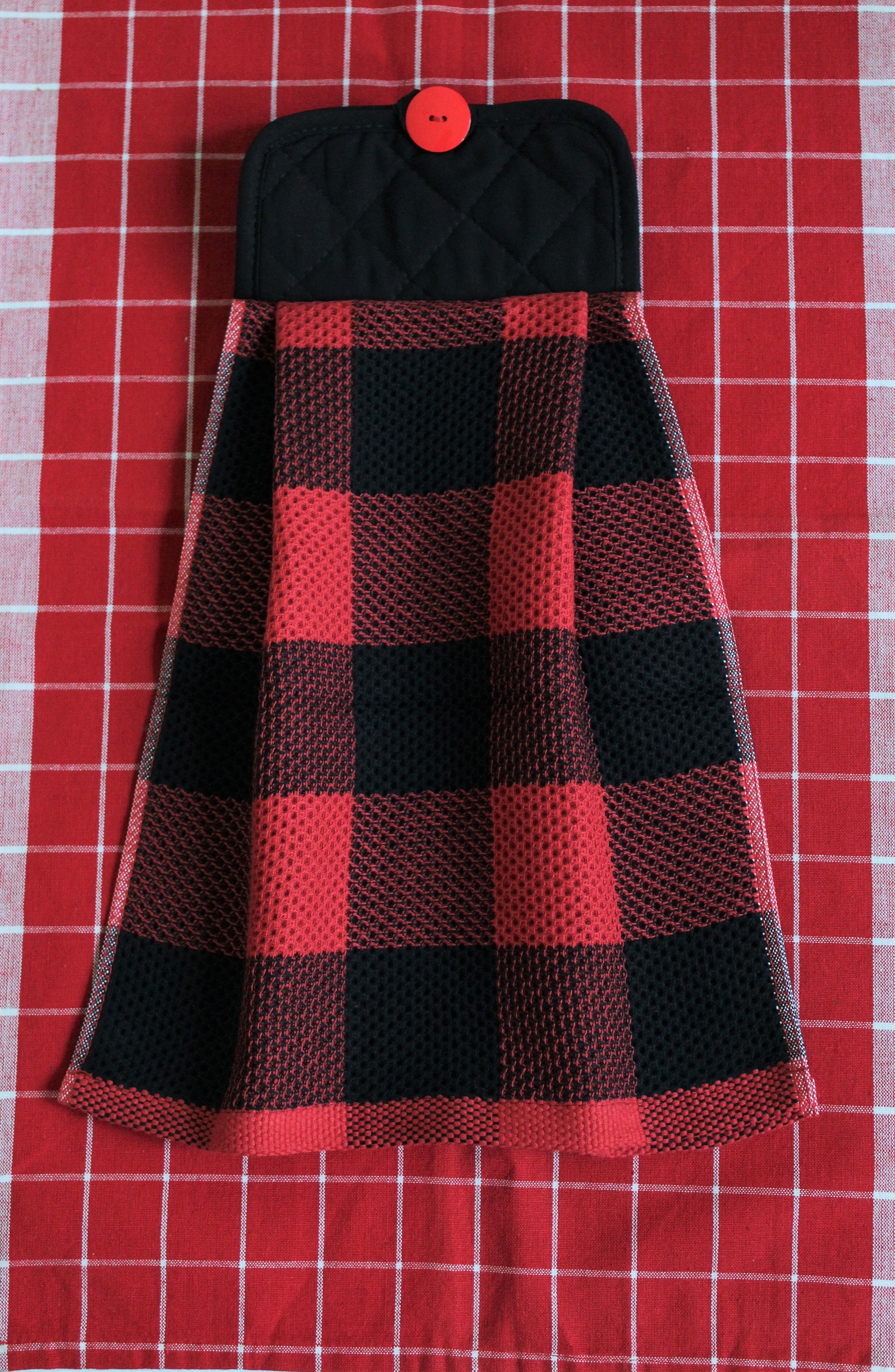 Black and Red Plaid, Red and White Plaid Hanging Kitchen Towel, Buffalo  Check, Mrsmikes Pleated Towels 