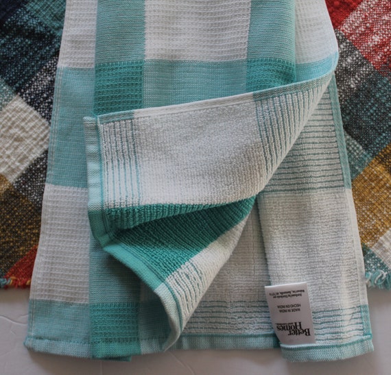 Aqua Farmhouse Buffalo Check Crochet Kitchen Towel