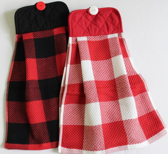 Black and Red Plaid Red and White Plaid Hanging Kitchen Towel Buffalo Check Mrsmikes Pleated Towels Etsy Canada