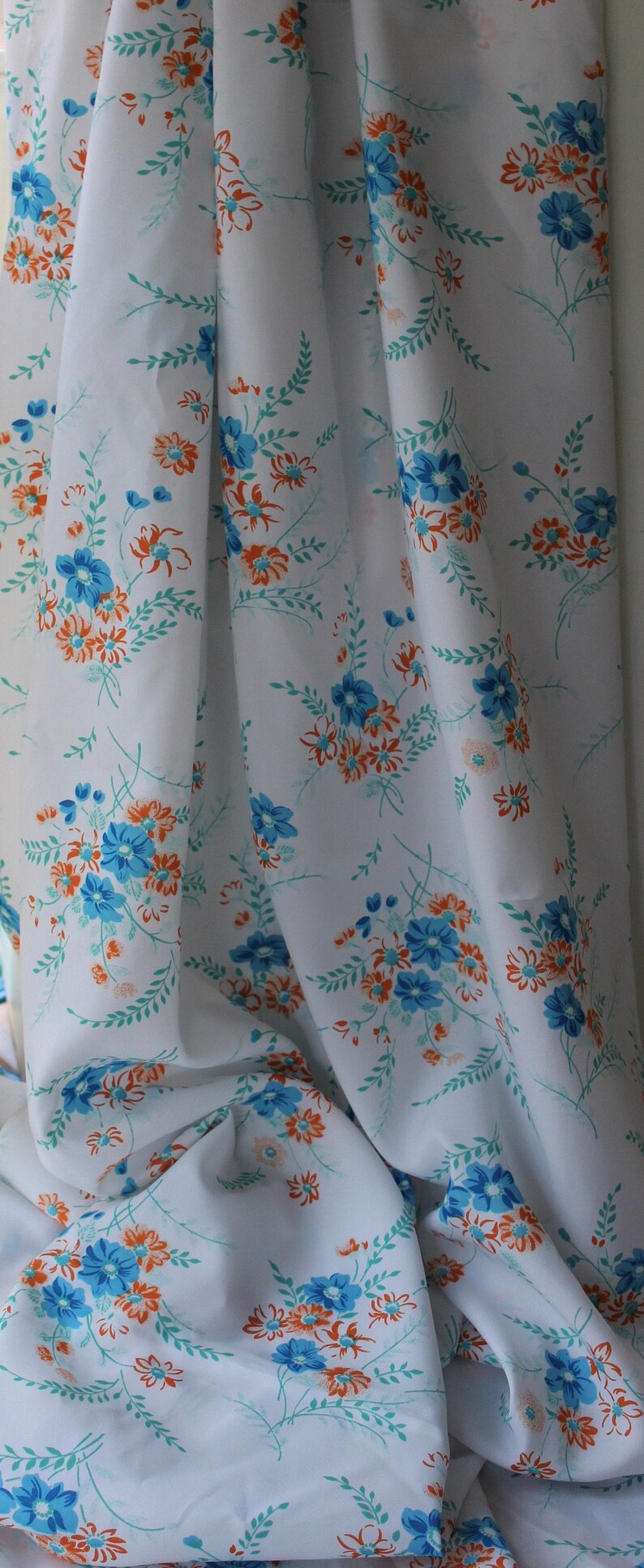 Floral Vintage Silky Semi-sheer Fabric apparel fabric Blue | Etsy