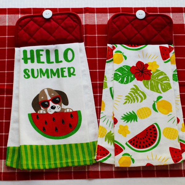 Puppies and Watermelon Hanging Kitchen Hand towels, Double-sided Hanging Towel, Oven Towel, Hello Summer