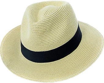 Mens Ladies Fedora Crushable Straw Panama Style Sun Hat