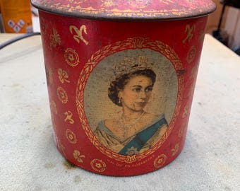 Lata de almacenamiento de la reina Isabel II de la década de 1950