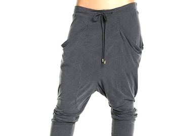 ONYX HAREM PANTS Cropped - Drop Crotch Pants -  Women's Pants - Grey Pants - Haus of Sparrow - Designer Monica Wallway