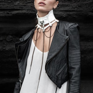 SWAN COLLAR Leather chocker Leather neck piece Necklace Haus of Sparrow Designer Monica Wallway White