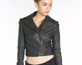 SPHYNX MOTO JACKET - Women's Leather Jacket - Black Lambskin, Silk Lining, Hand Cast Zip Pull - Haus of Sparrow - Maker: Monica Wallway