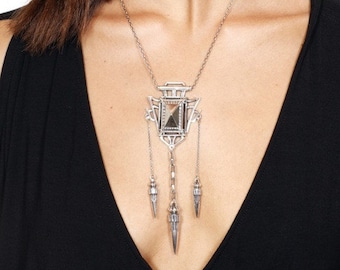 NOUVEAU SPIKE NECKLACE  -  Silver Art Nouveau Style Women&#39;s Necklace - Haus of Sparrow - Designer Monica Wallway