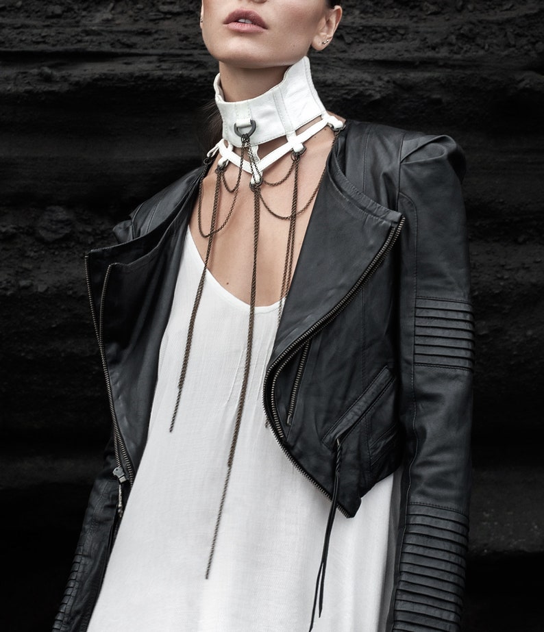 SWAN COLLAR Leather chocker Leather neck piece Necklace Haus of Sparrow Designer Monica Wallway White