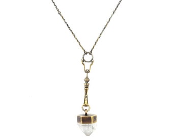 CRYSTAL SPIRE NECKLACE  - Art Nouveau Crystal Pendant - Quartz Crystal Brass Necklace - Haus of Sparrow - Designer Monica Wallway