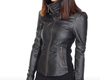 LYNX II Women's Leather Jacket - Black Lambskin, Silk Lining, Hand Cast Zip Pull - women's moto jacket - Haus of Sparrow - Maker: Monica Wal
