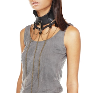 SWAN COLLAR Leather chocker Leather neck piece Necklace Haus of Sparrow Designer Monica Wallway Black