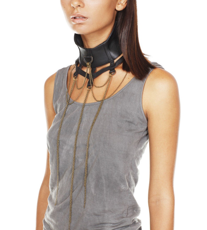 SWAN COLLAR Leather chocker Leather neck piece Necklace Haus of Sparrow Designer Monica Wallway Black