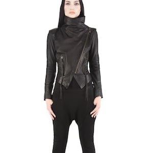 NIGHTINGALE Women's Lambskin Leather Jacket: Asymmetrical Moto Jacket