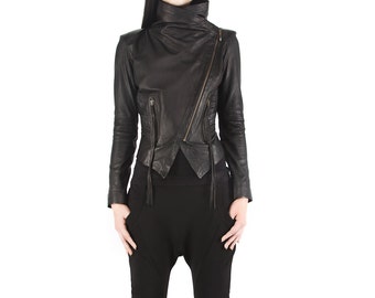 NIGHTINGALE Women's Lambskin Leather Jacket: Asymmetrical Moto Jacket