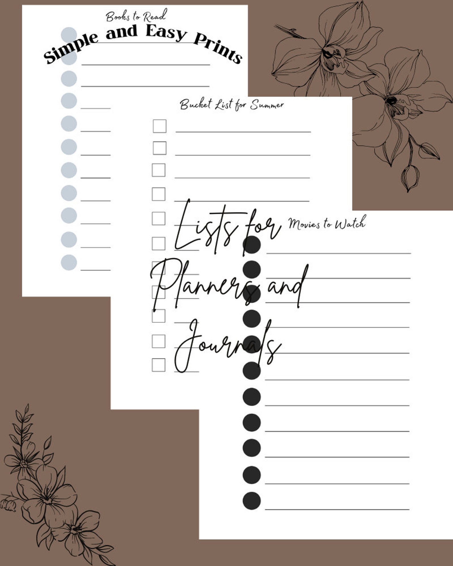 Printable Minimalist List Templates for Planners or Journals Etsy