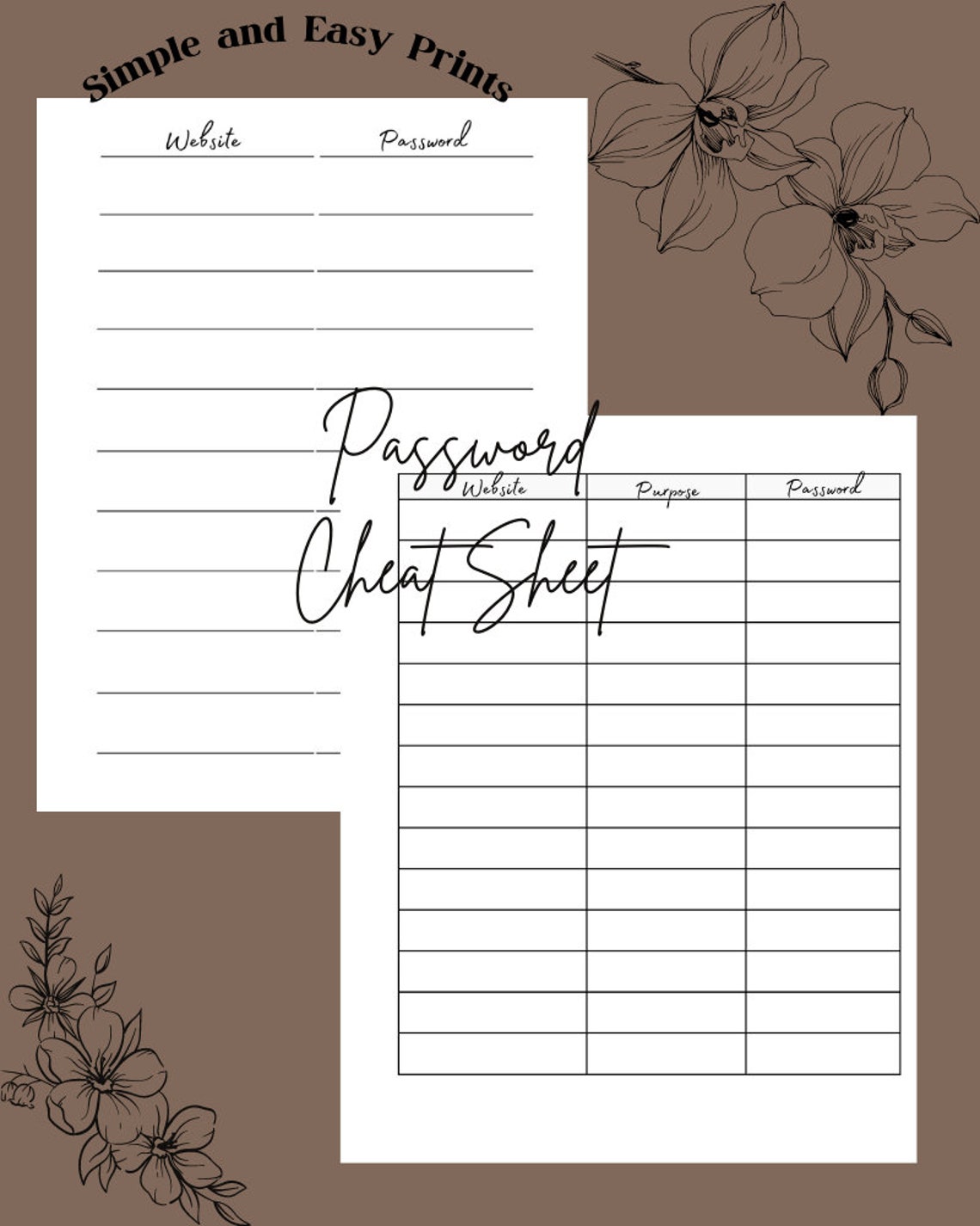 Printable Password Cheat Sheet for Planner Use | Etsy