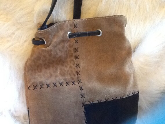 Patch leather and suede leather handbag - image 2