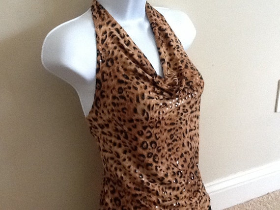 Leopard Tan and Black Halter Top