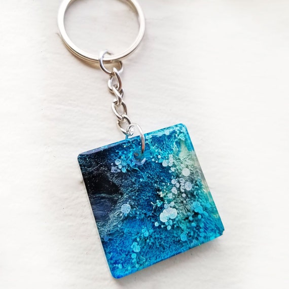 Holographic Blue Square Phone Charm Resin Phone Keychain Handmade
