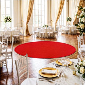 Round Red Indoor Outdoor Area Rug – Lightweight PET Fiber Carpet