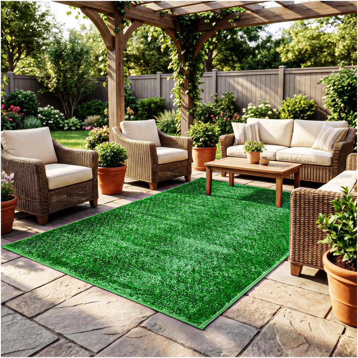 Green Pasture Artificial Turf Rug – Outdoor Patio Grass Rug, Bound ...