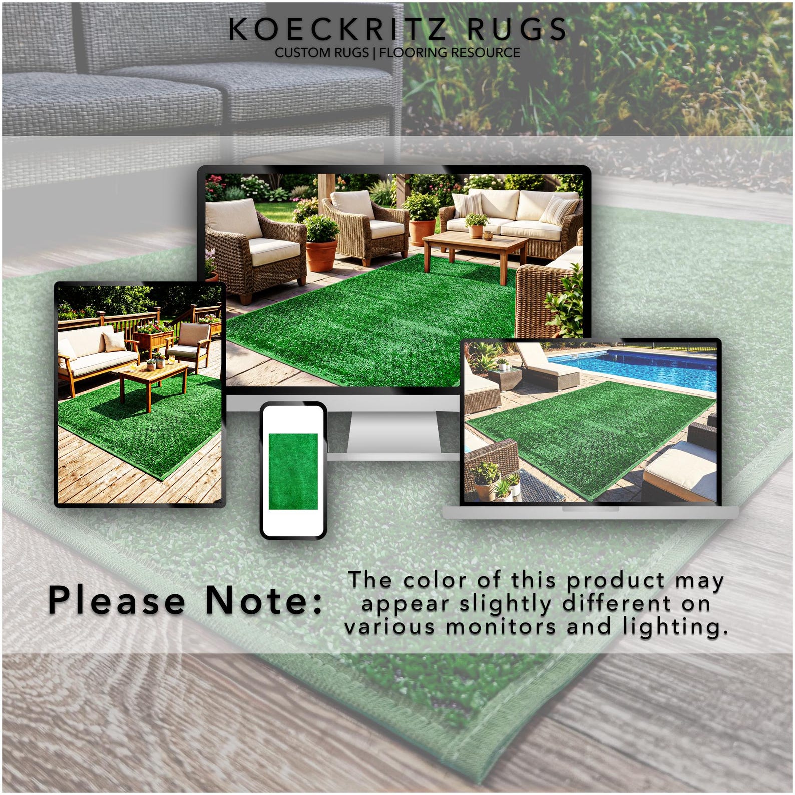 Green Pasture Artificial Turf Rug – Outdoor Patio Grass Rug, Bound ...