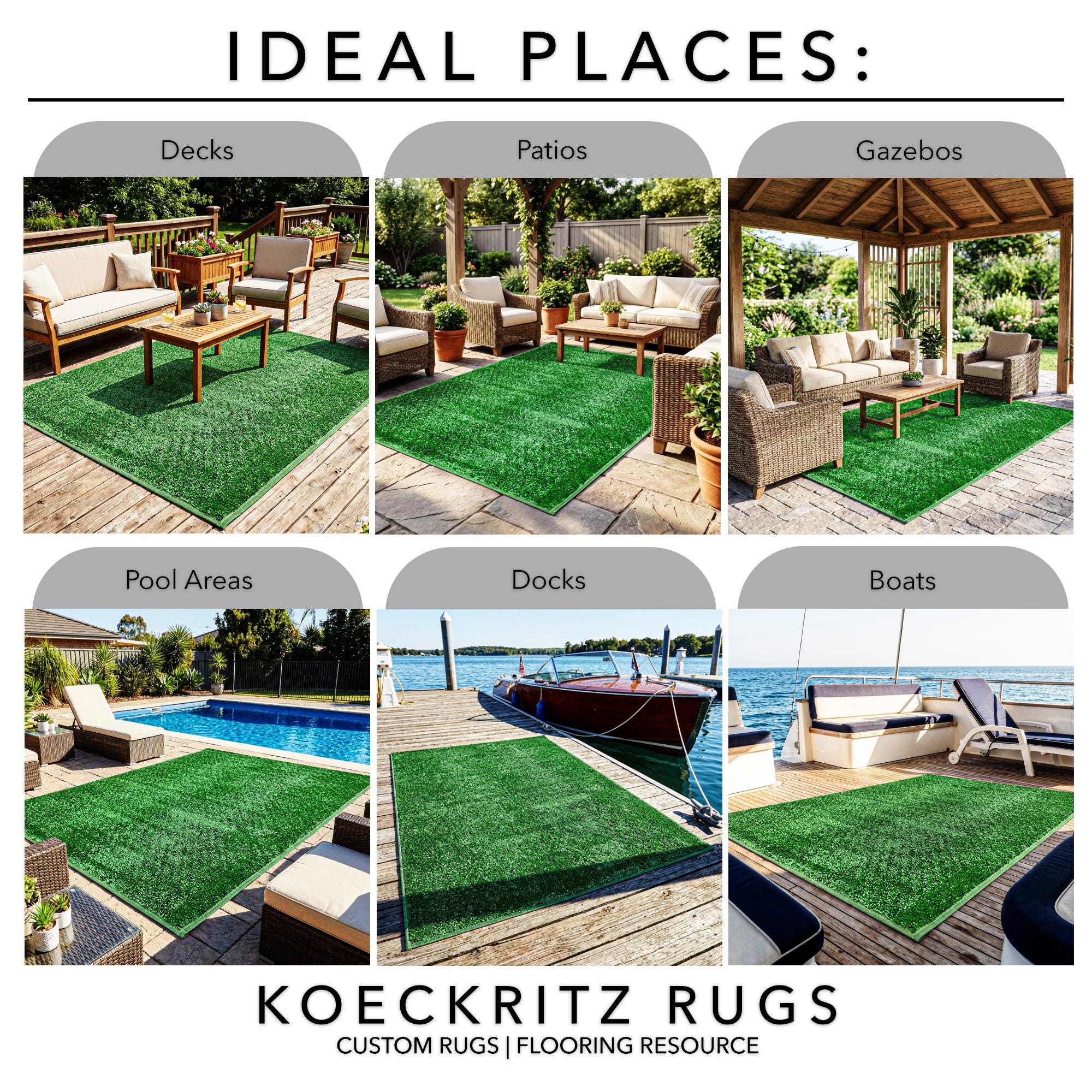 Green Pasture Artificial Turf Rug – Outdoor Patio Grass Rug, Bound ...