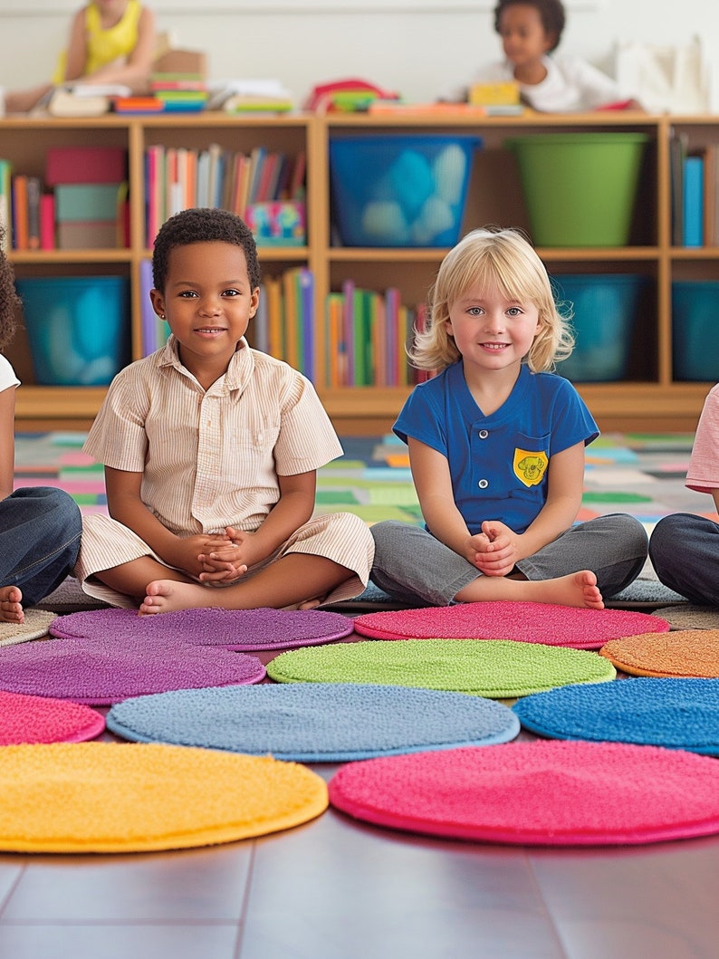 Sitting Rugs Rainbow Rug Circle Seats - Kids Colorful Floor Mats, 18