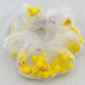 Duck, Yellow Pom Pom Hair Scrunchie, Rubber Duck, Scrunchy, Summer Hair Tie