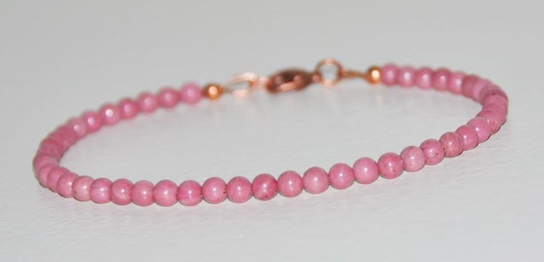 Rhodonite Anklet Earthy Pink Stone Solid Copper Clasp Simple Bead Ankle Bracelet Confidence Relaxation Jewelry Forgiveness Emotional Healing