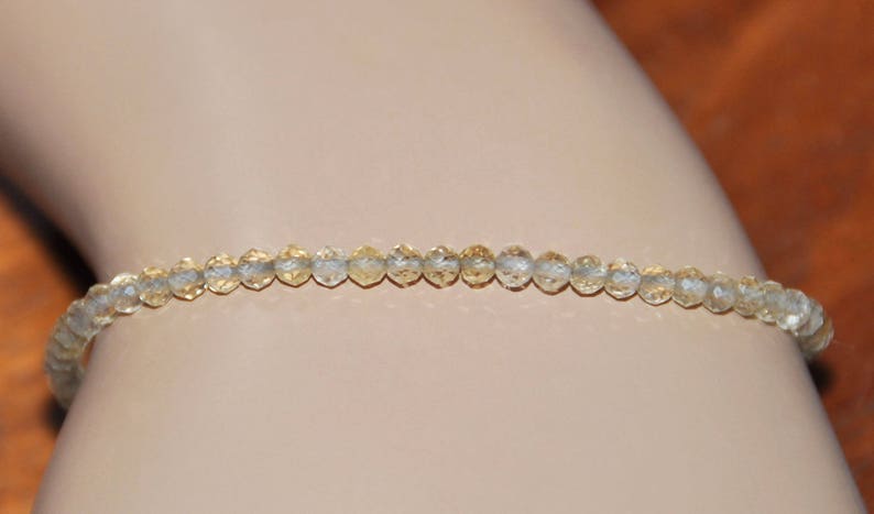 November Birthstone Pale Yellow Semi Precious Stone Stacking Bracelet Natural Citrine Dainty Bead Bracelet wSterling Silver Heart Clasp