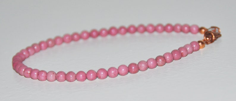 Rhodonite Anklet Earthy Pink Stone Solid Copper Clasp Simple Bead Ankle Bracelet Confidence Relaxation Jewelry Forgiveness Emotional Healing